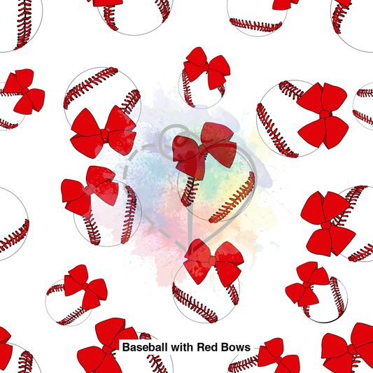 Baseball With Red Bows Fabric Fabrics