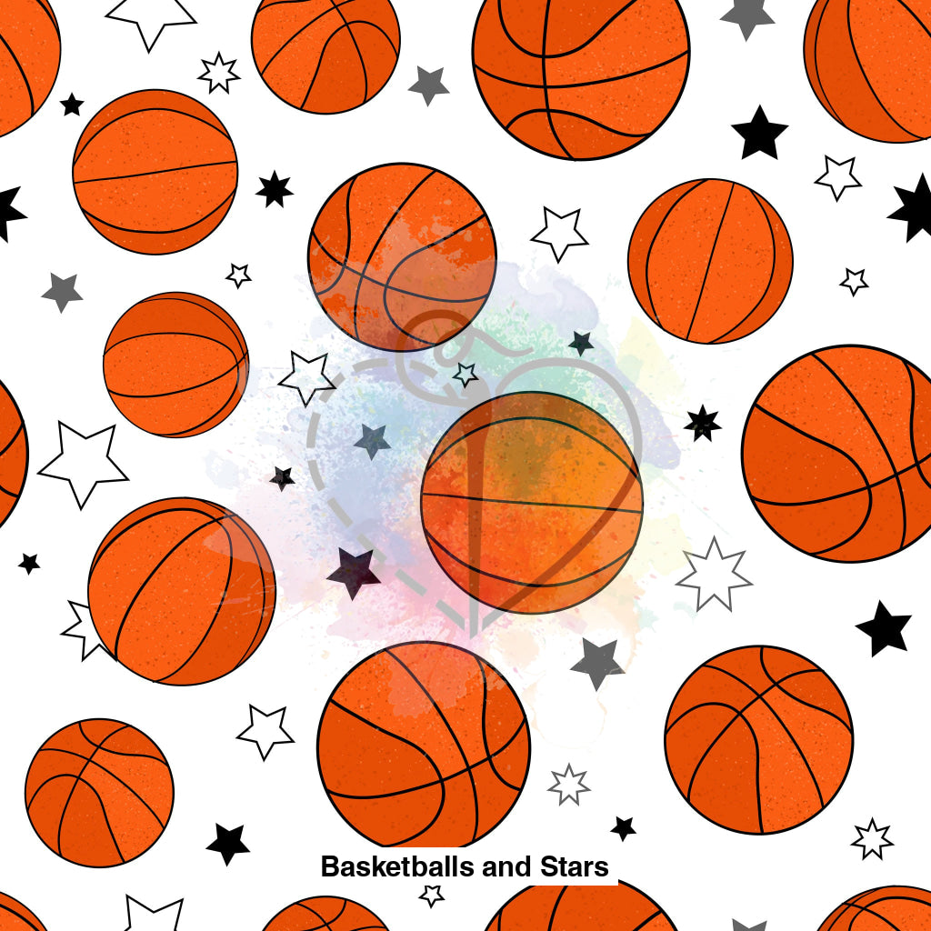 Basketballs And Stars Fabric Fabrics