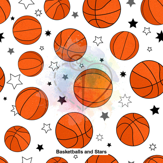 Basketballs And Stars Fabric Fabrics