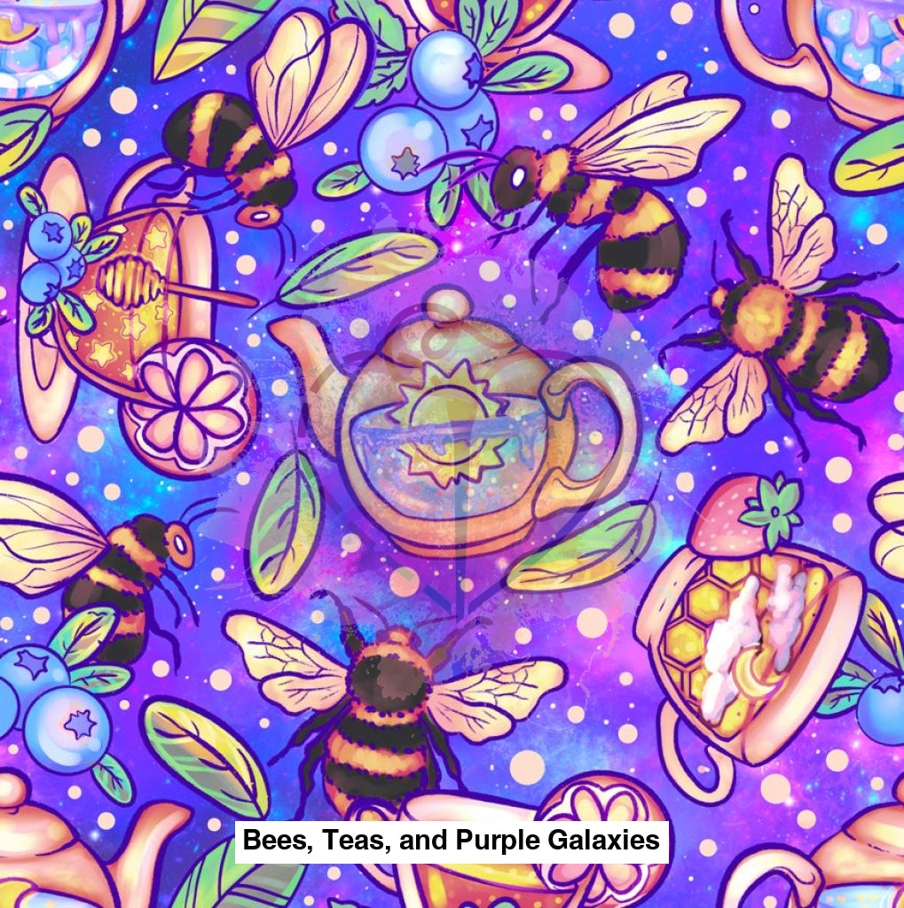 Bees Teas And Purple Galaxies Fabric Fabrics