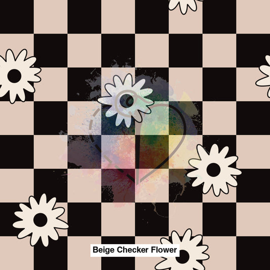 Beige Checker Flower Fabric