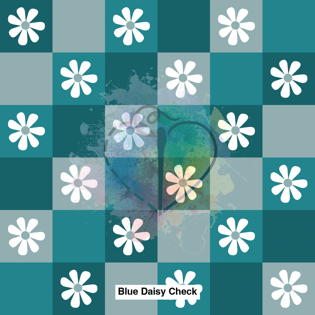 Blue Daisy Check Fabric Fabrics