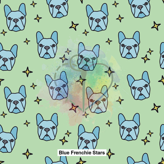 Blue Frenchie Stars Fabric