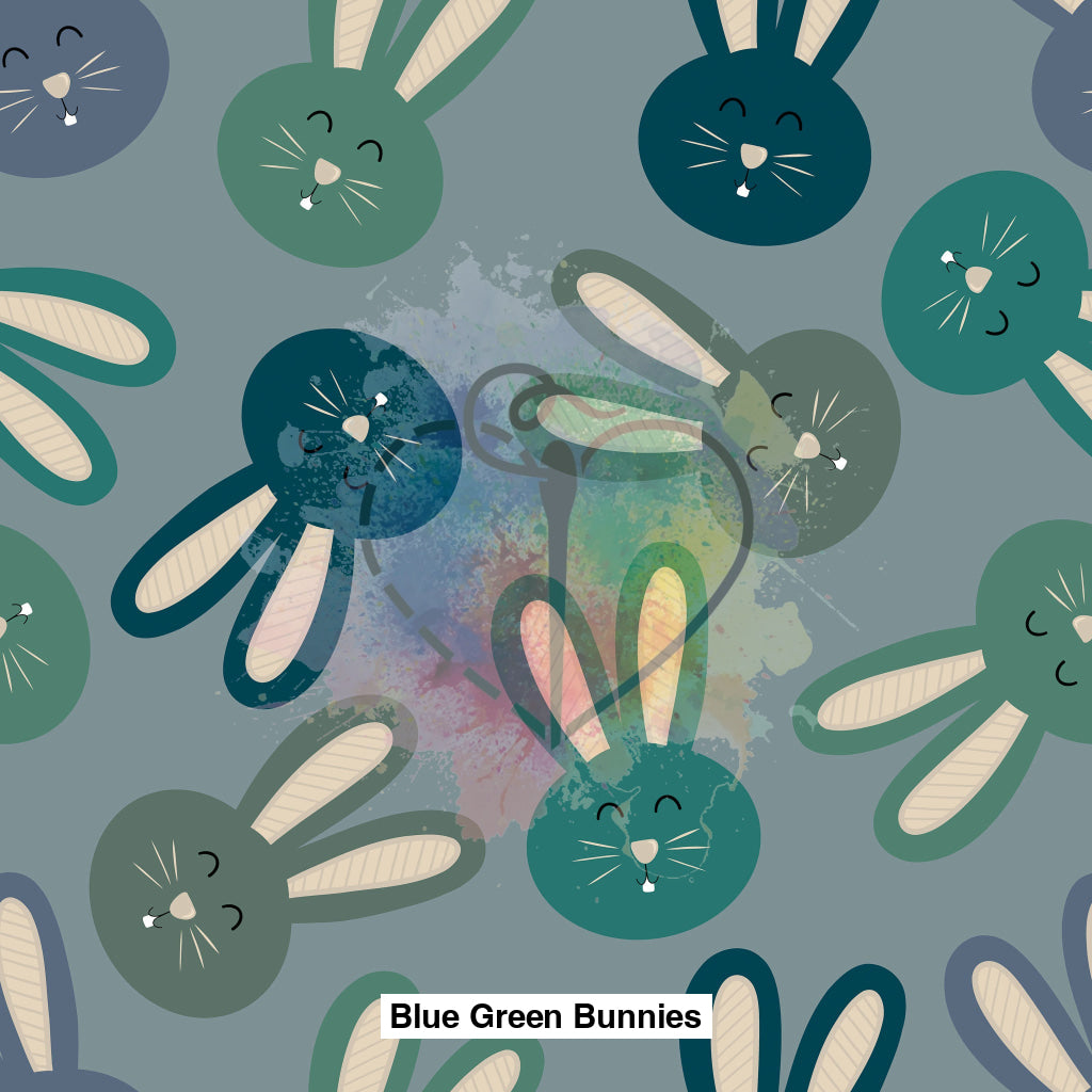 Blue Green Bunnies Fabric Fabrics