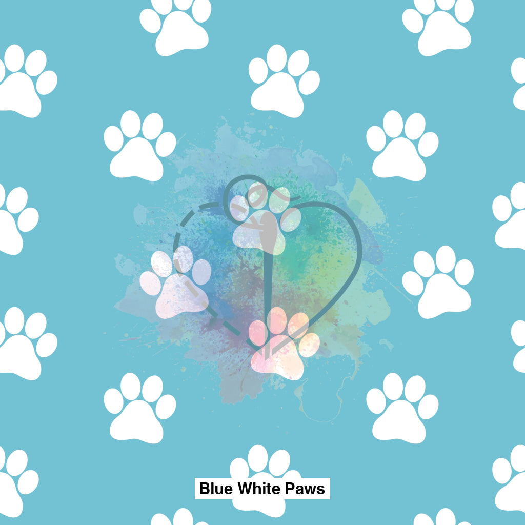 Blue White Paws Fabric