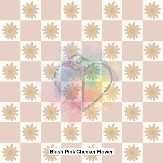 Blush Pink Checker Flower Fabric