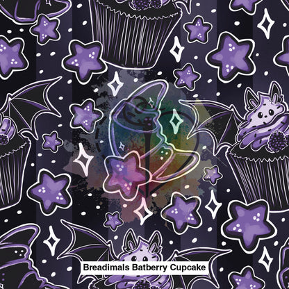 Breadimals Batberry Cupcake Muted Purple Stars On Black Background Lfs Catalog