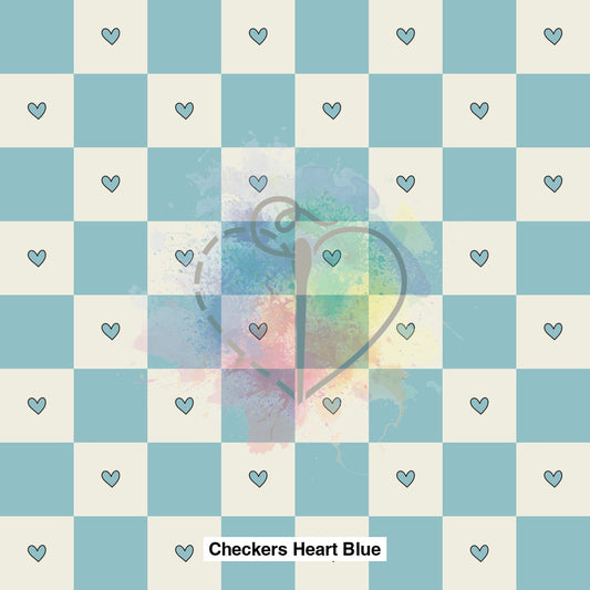 Checkers Heart Blue Fabric