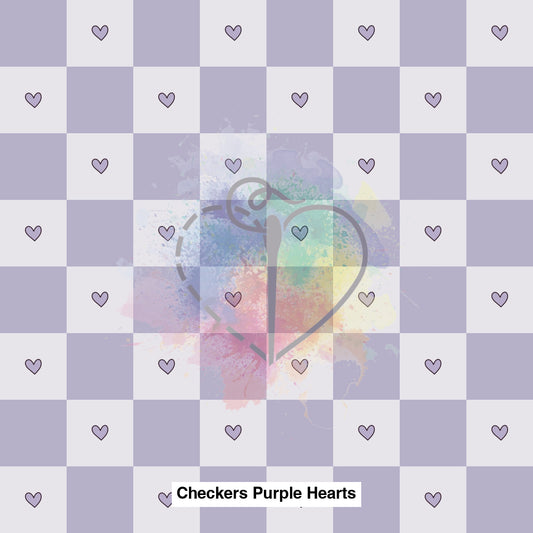 Checkers Purple Hearts Fabric