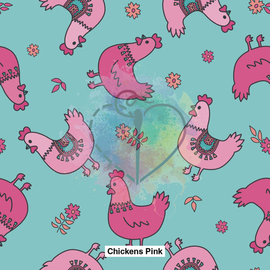 Chickens Pink Fabric