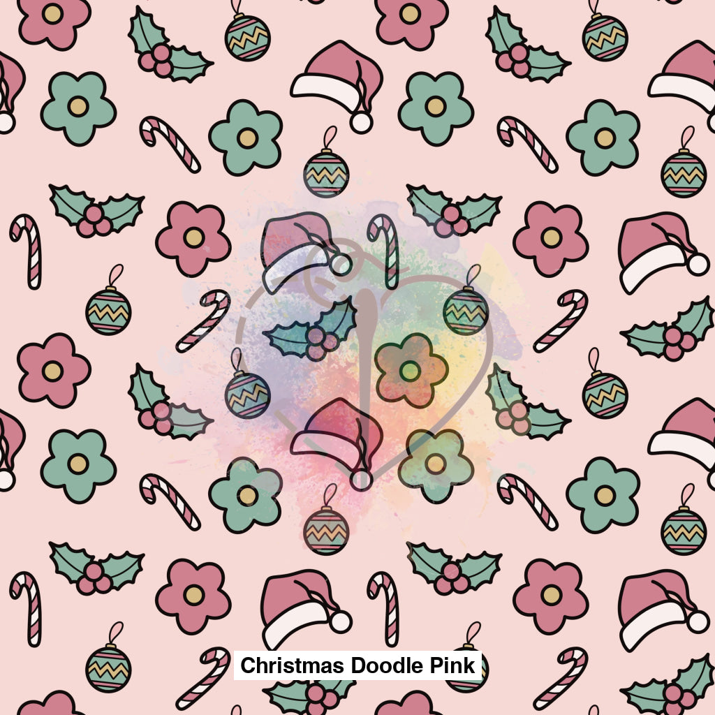 Christmas Doodle Pink Fabric