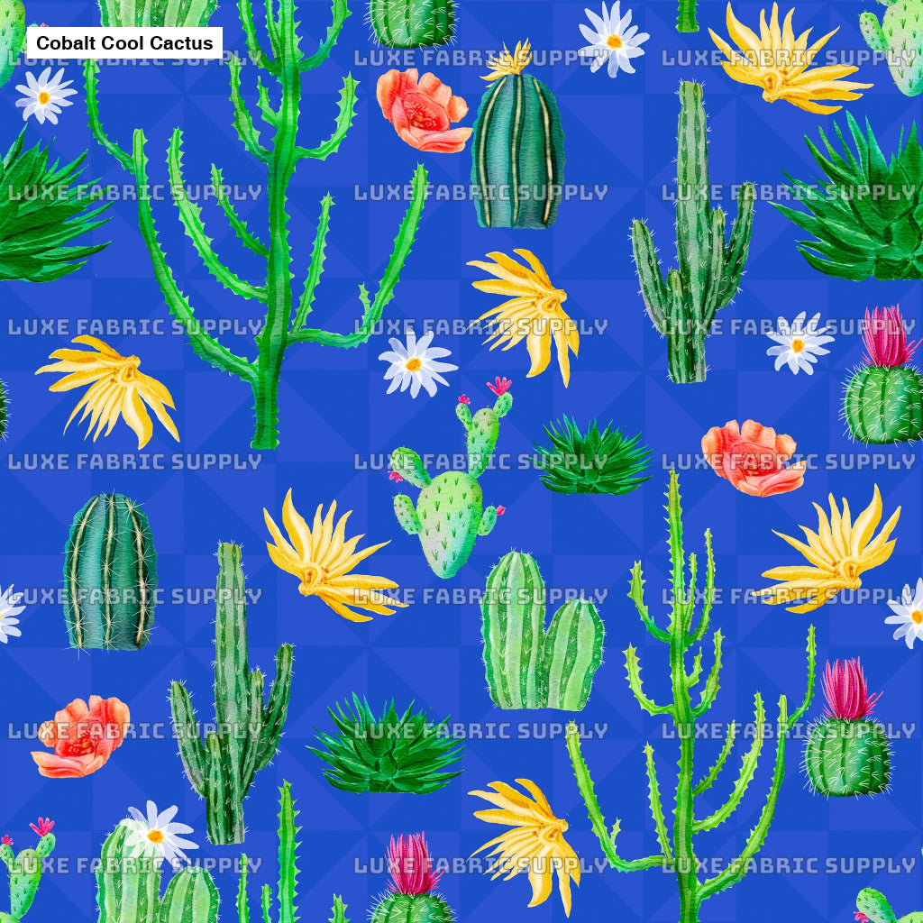 Cobalt Cool Cactus Fabric Fabrics