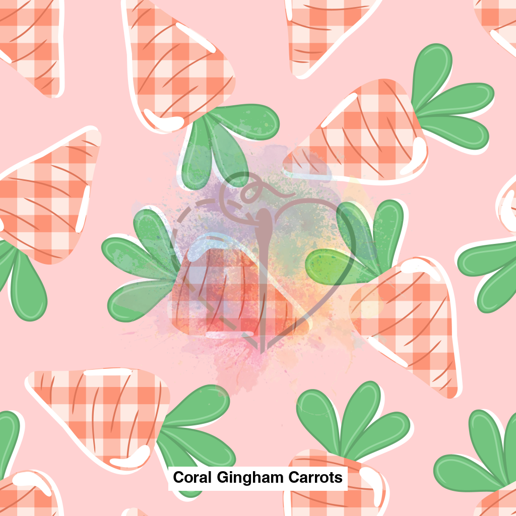 Coral Gingham Carrots Fabric Fabrics