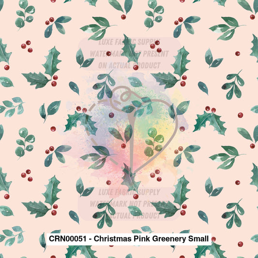 Crn00051 - Christmas Pink Greenery Small Fabric