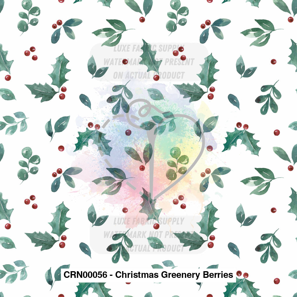 Crn00056 - Christmas Greenery Berries Fabric