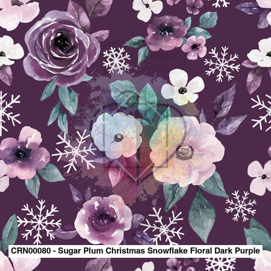 Crn00080 - Sugar Plum Christmas Snowflake Floral Dark Purple Fabric