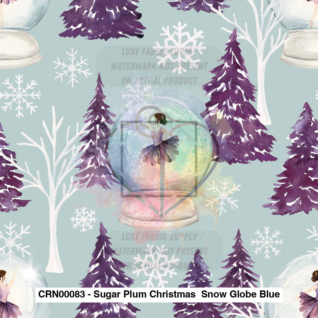 Crn00083 - Sugar Plum Christmas Snow Globe Blue Fabric