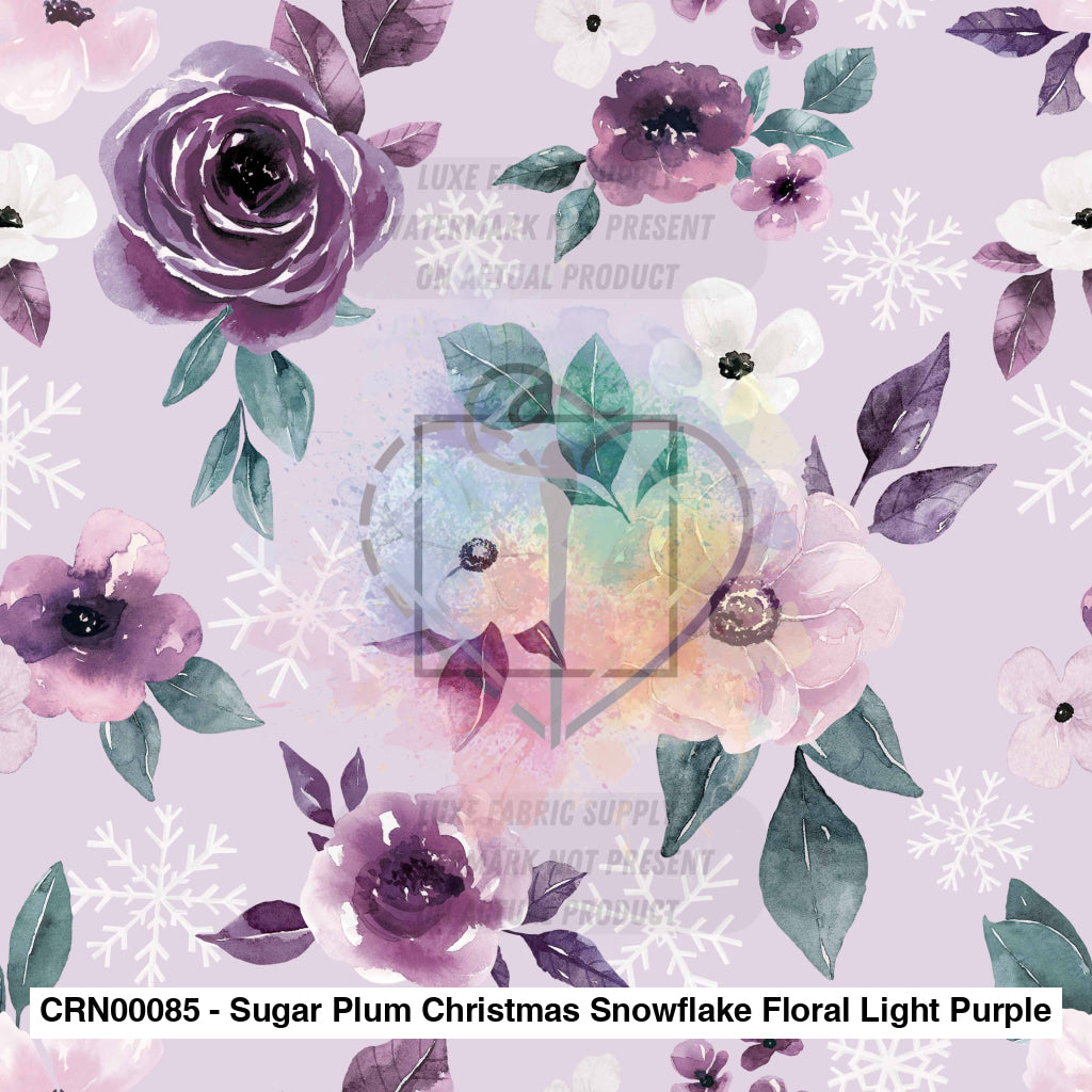 Crn00085 - Sugar Plum Christmas Snowflake Floral Light Purple Fabric