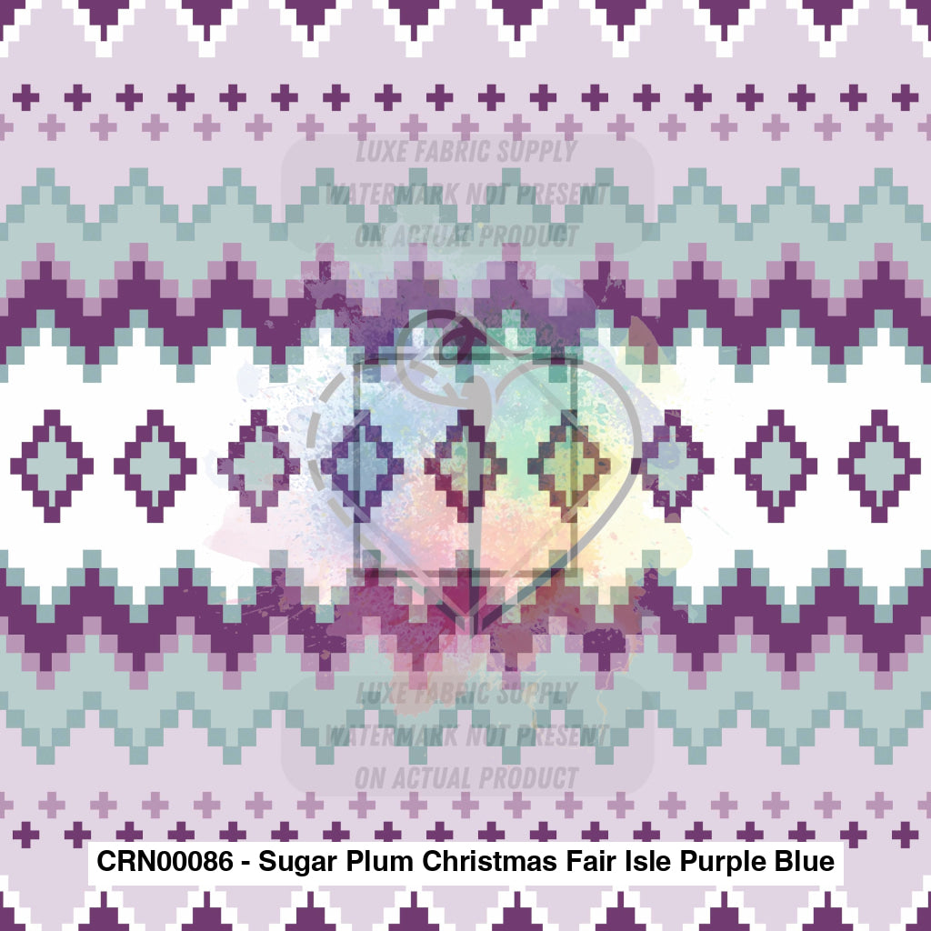 Crn00086 - Sugar Plum Christmas Fair Isle Purple Blue Fabric