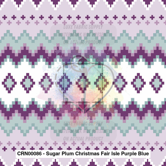 Crn00086 - Sugar Plum Christmas Fair Isle Purple Blue Fabric