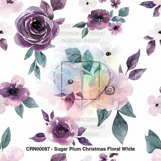 Crn00087 - Sugar Plum Christmas Floral White Fabric