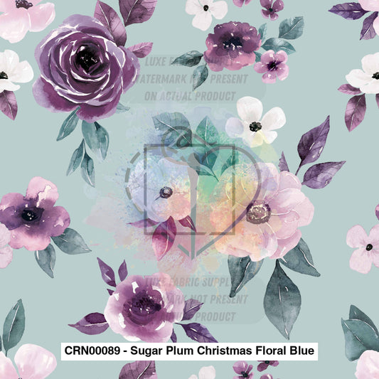 Crn00089 - Sugar Plum Christmas Floral Blue Fabric