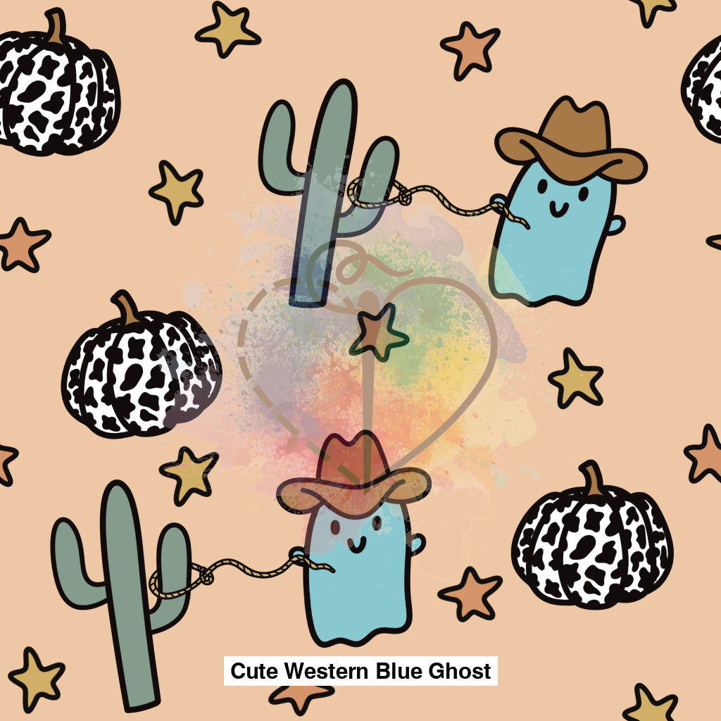 Cute Western Blue Ghost Fabric