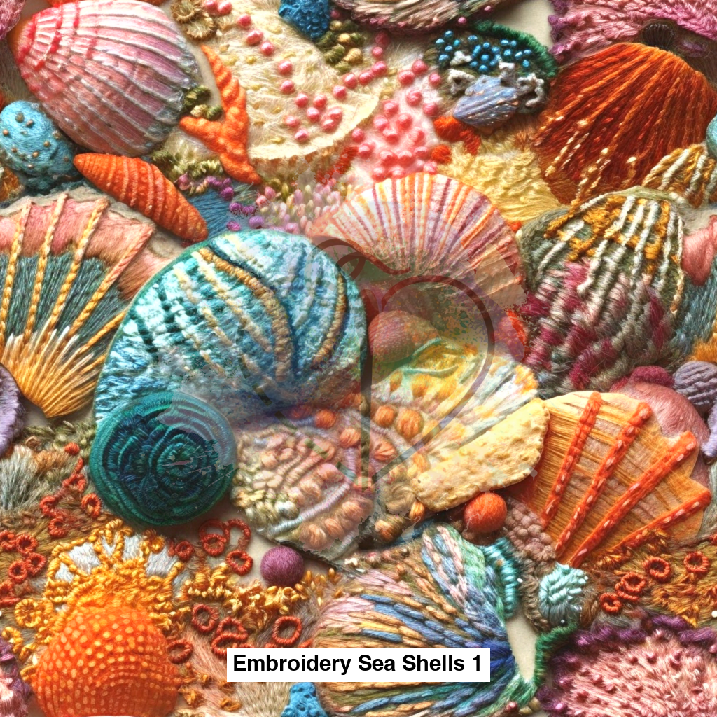 Embroidery Sea Shells 1 - Fabric Fabrics