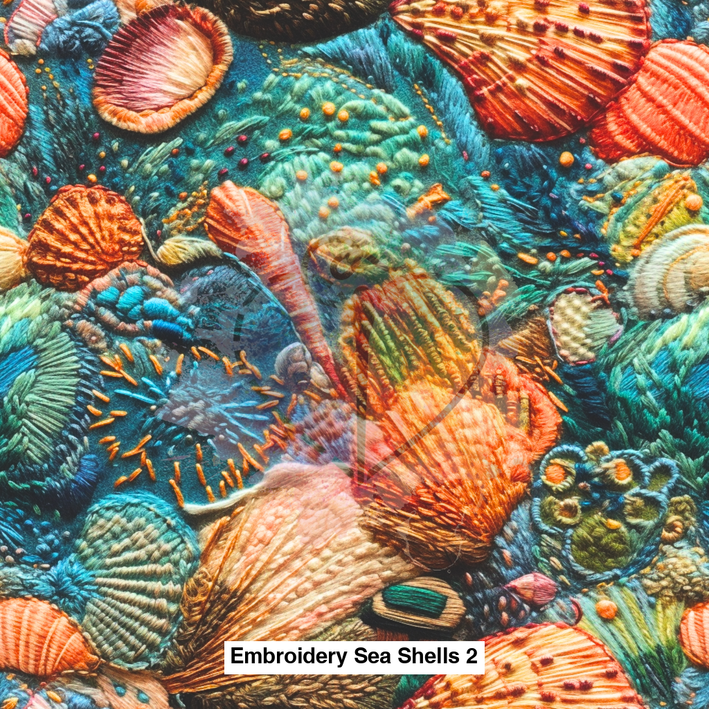 Embroidery Sea Shells 2 - Fabric Fabrics