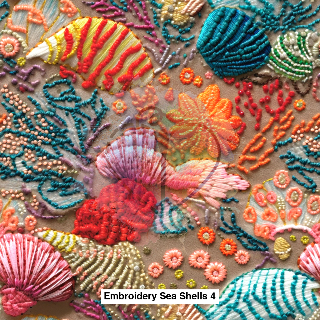 Embroidery Sea Shells 4 - Fabric Fabrics