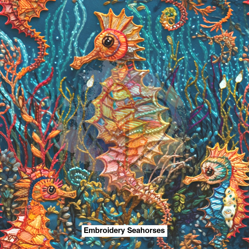 Embroidery Seahorses - Fabric Fabrics