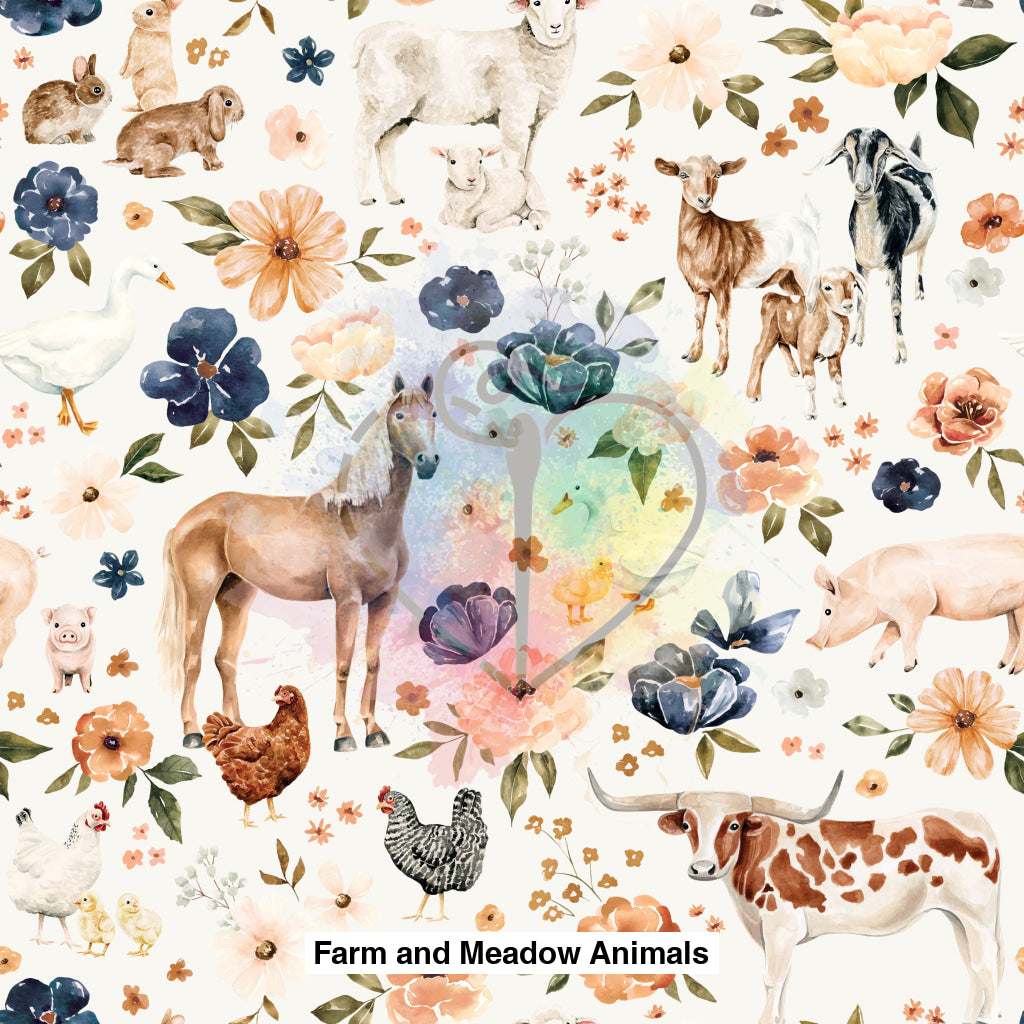 Farm And Meadow Animals Floral Cream Lfs Catalog