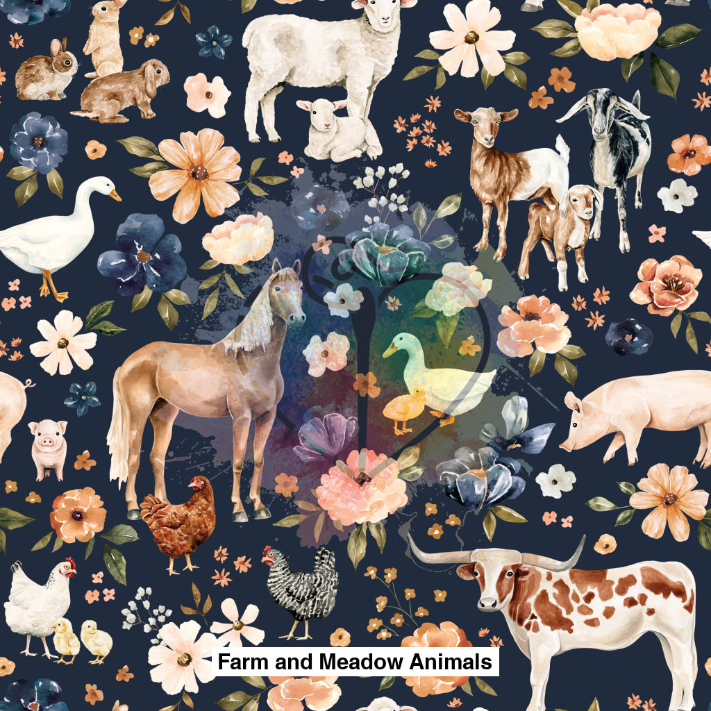 Farm And Meadow Animals Floral Navy Blue Lfs Catalog