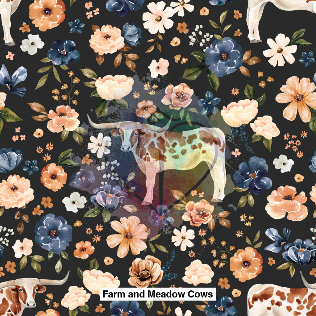 Farm And Meadow Cows Texas Longhorn Floral Dark Gray Lfs Catalog