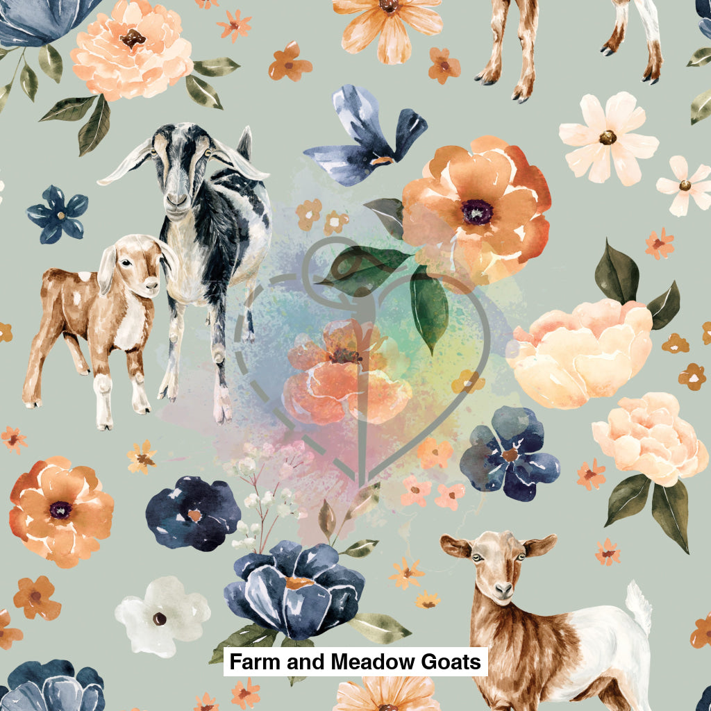 Farm And Meadow Goats Floral Mint Blue Lfs Catalog