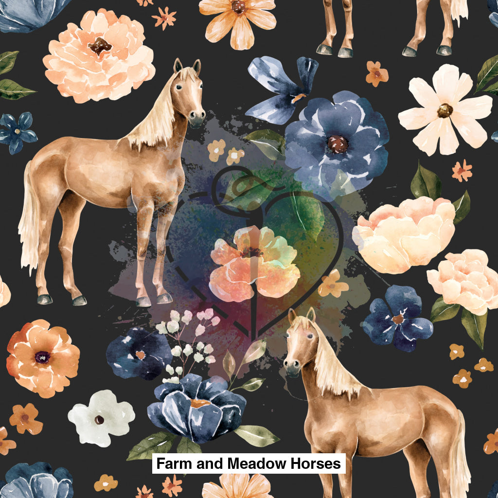 Farm And Meadow Horses Floral Dark Gray Lfs Catalog