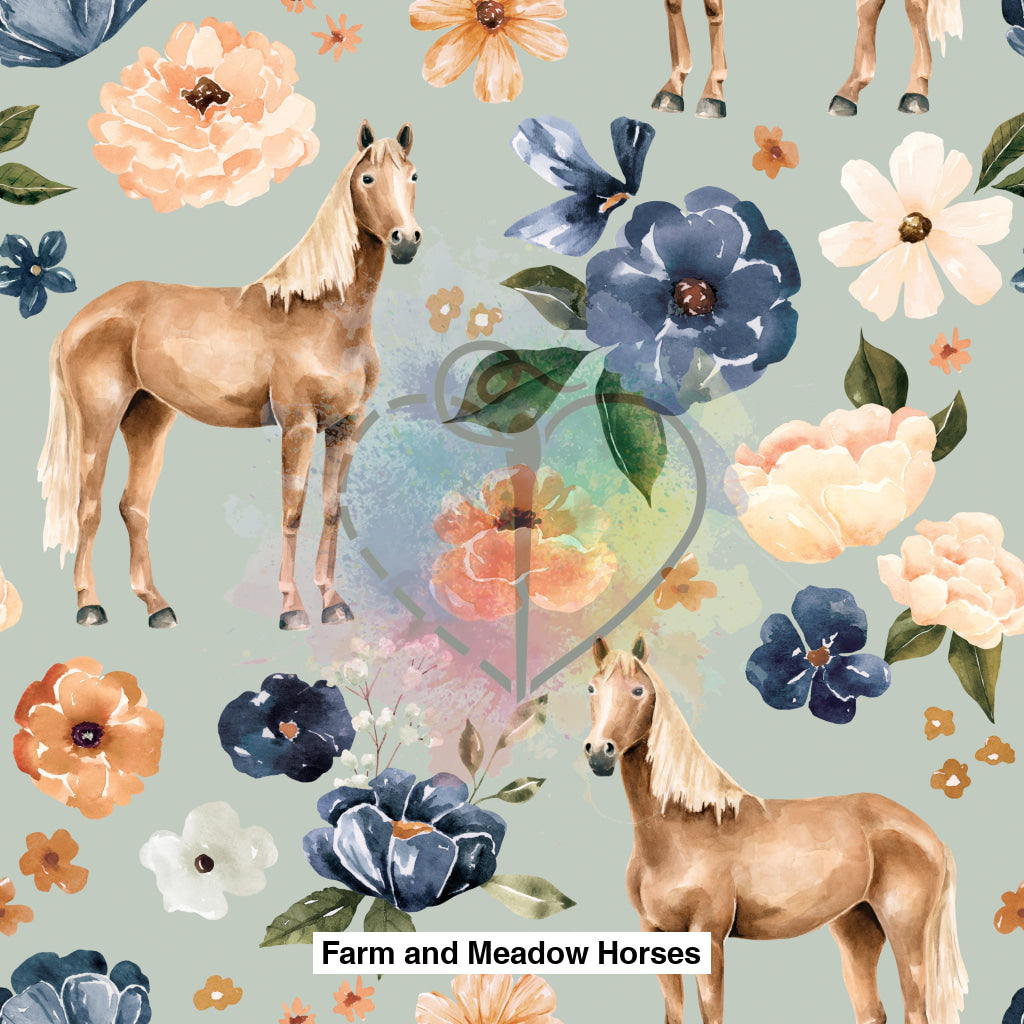 Farm And Meadow Horses Floral Mint Lfs Catalog