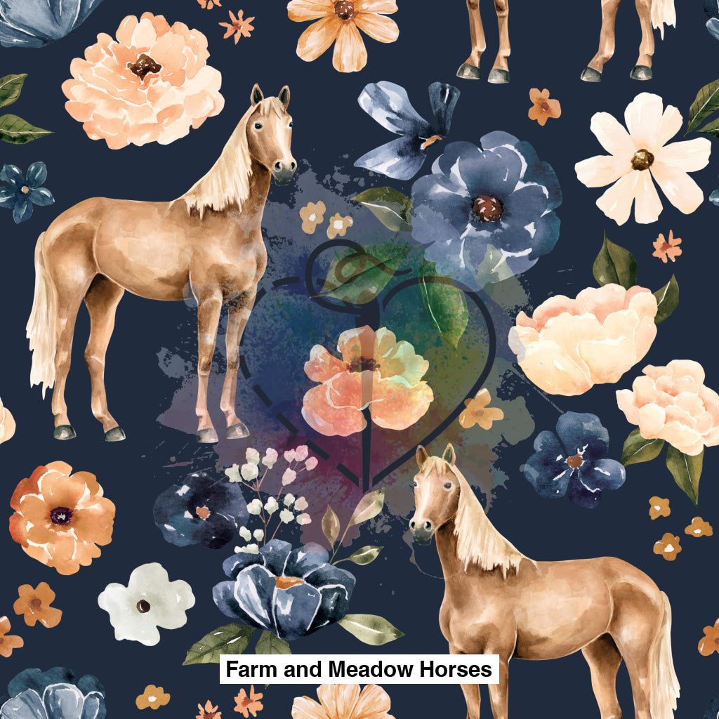 Farm And Meadow Horses Floral Navy Blue Lfs Catalog