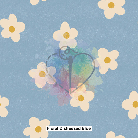 Floral Distressed Blue Fabric