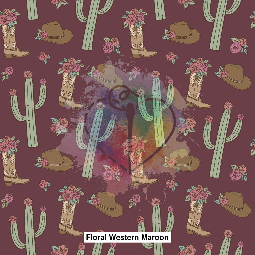 Floral Western Maroon Fabric