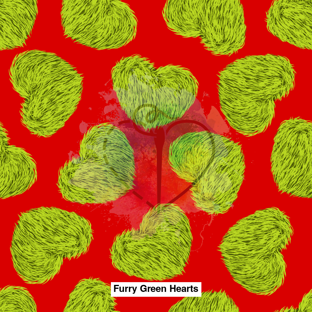 Furry Green Hearts Fabric Fabrics