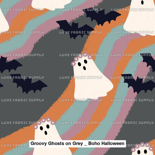 Groovy Ghosts On Grey _ Boho Halloween Fvs Catalog