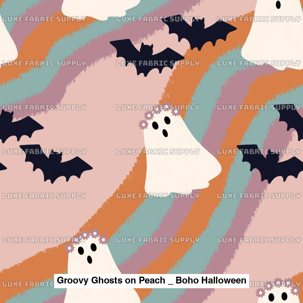 Groovy Ghosts On Peach _ Boho Halloween Fvs Catalog