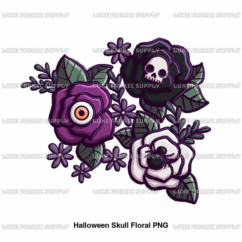 Halloween Skull Floral Png Panel