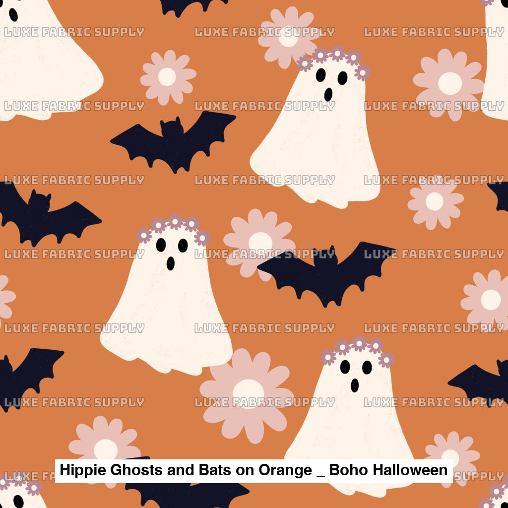 Hippie Ghosts And Bats On Orange _ Boho Halloween Fvs Catalog