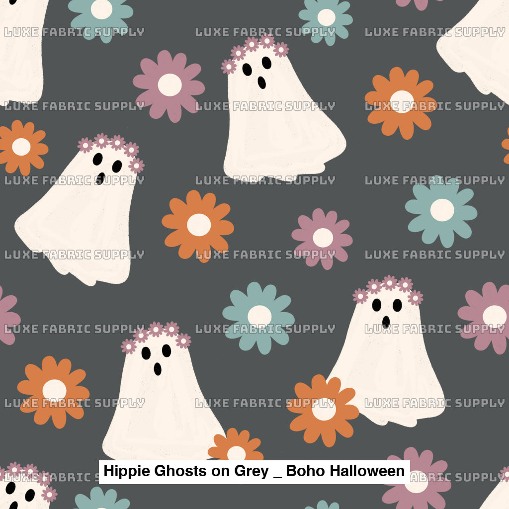 Hippie Ghosts On Grey _ Boho Halloween Fvs Catalog