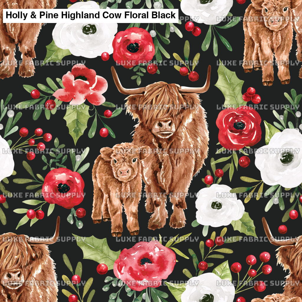 Holly & Pine Highland Cow Floral Black Lfs Catalog