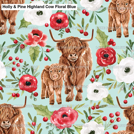 Holly & Pine Highland Cow Floral Blue Lfs Catalog