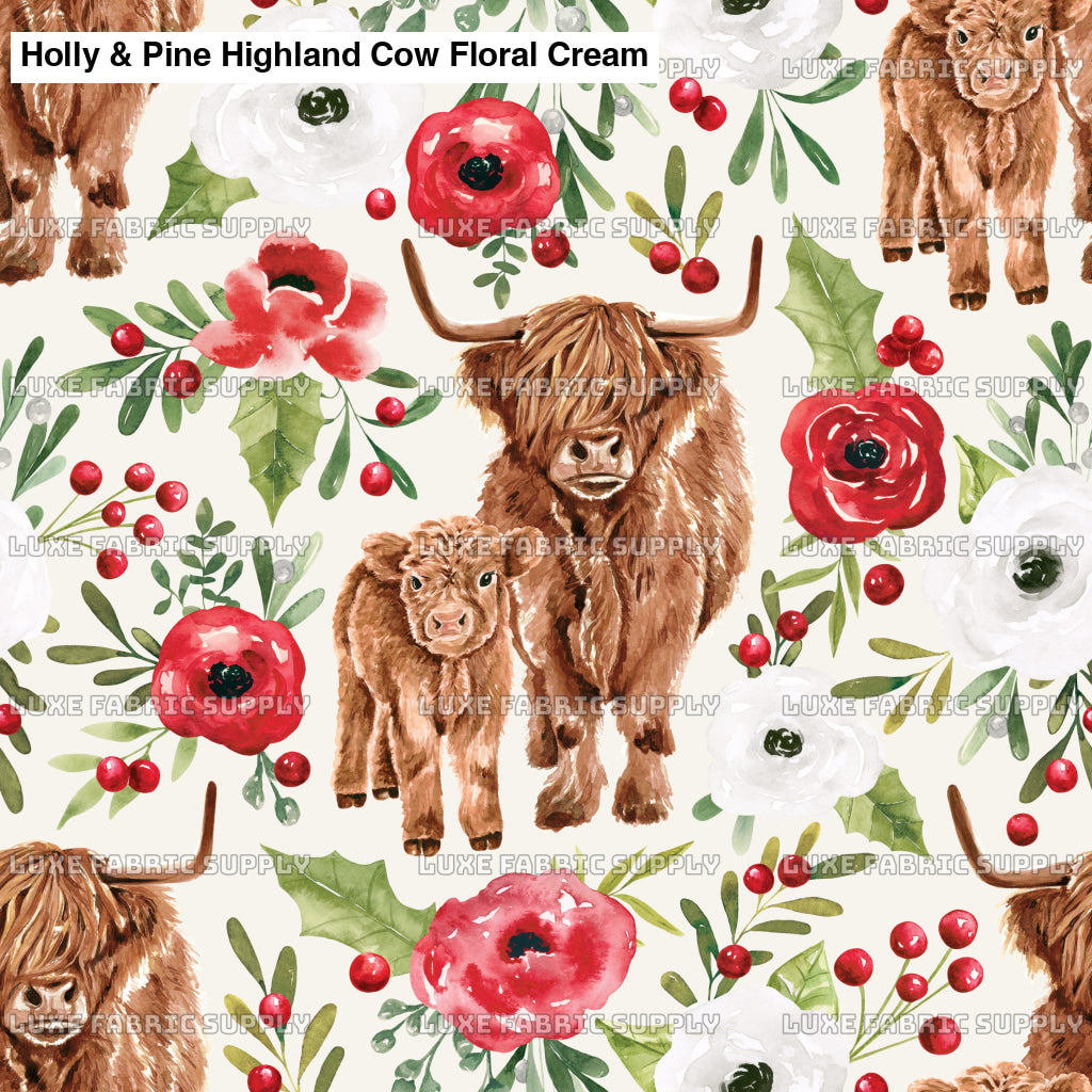 Holly & Pine Highland Cow Floral Cream Lfs Catalog