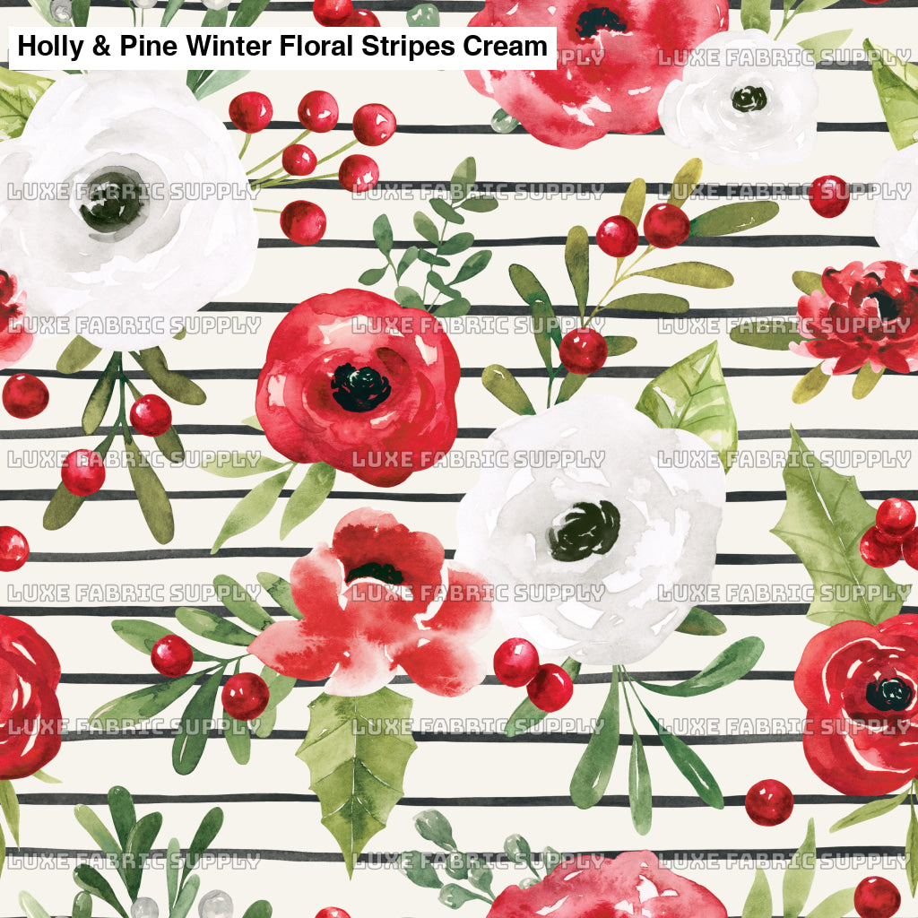 Holly & Pine Winter Floral Stripes Cream Lfs Catalog